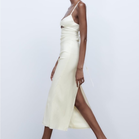 Linen blend cutout dress sage green ZARA - Picture 3 of 9